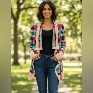 Vibrant Geometric Open Front Cardigan
